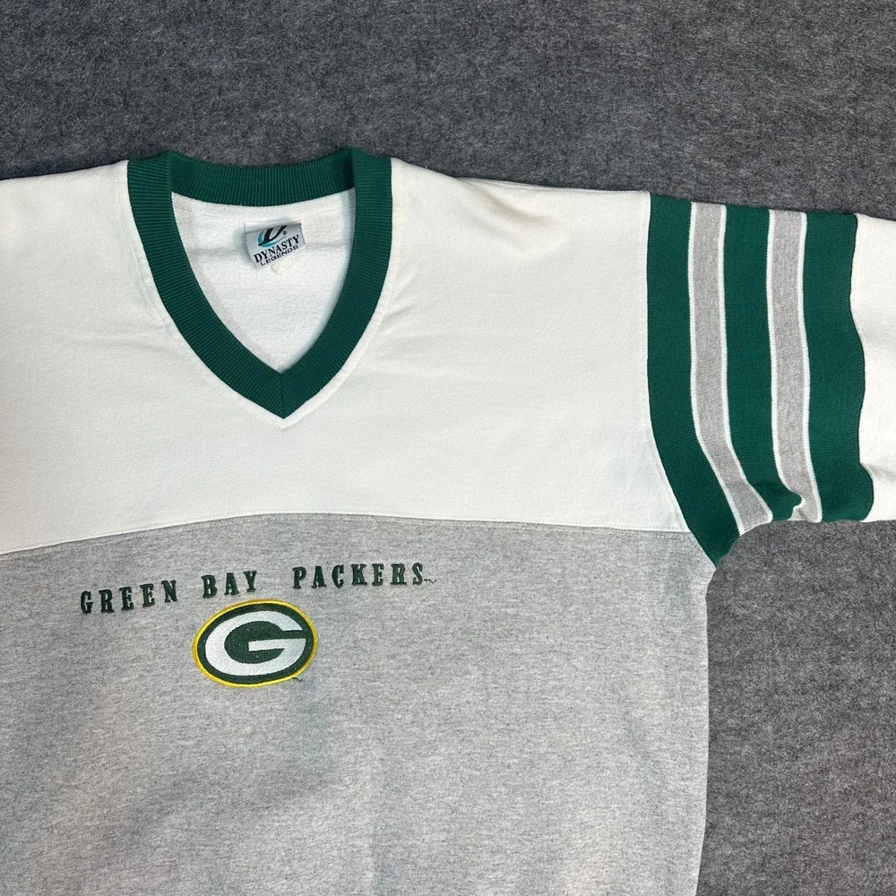 Vintage Dynasty Legends Green‎ Bay Packers V Neck Sweatshirt USA Made Mens Large